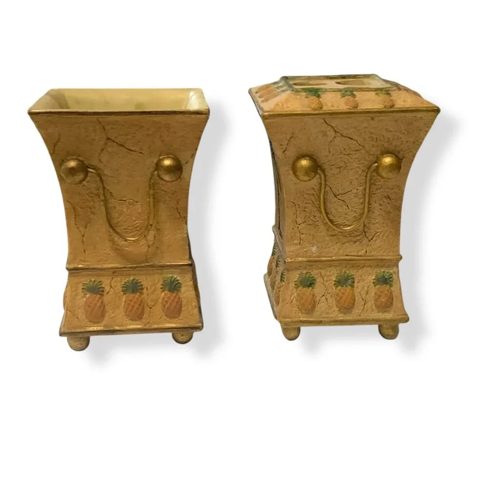 Palm Tree Pineapple Tooth Brush Holder & Cup Tropical‎ Decor MCM Y2K